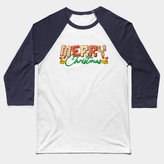 Cookies Lettering Merry Christmas Lettering Design Baseball T-Shirt by DreStudico